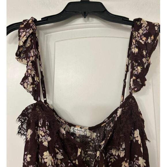 Intimately Free People Chocolate Brown Floral Ruffle Strap Tank Bodysuit Size XS - Picture 9 of 15